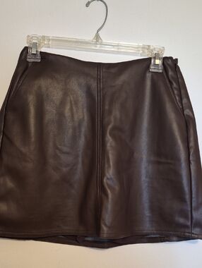 Cabi Womens Dark Brown Calf Leather Jette Mini Skirt with Shorts  SZ 0